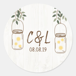 Mason Jar & Fireflies Rustic Wedding Ronde Sticker