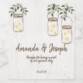 Mason Jar & Fireflies Rustic Wedding Wine Label Wijn Etiket (Enkel label)