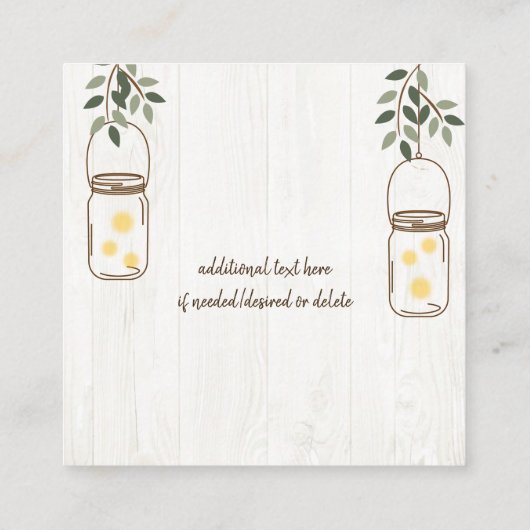 Mason Jar & Fireflies rustieke bruiloft accommodat Informatiekaartje (Achterkant)