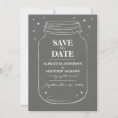 Mason Jar Fireflies Save the Date Cards - Grey (Voorkant)