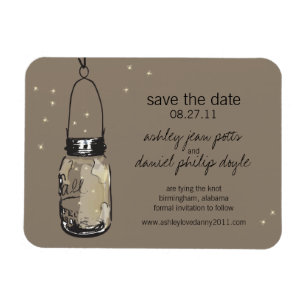 Mason Jar & Fireflies Save the Date Magneet