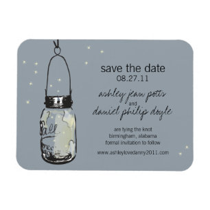 Mason Jar & Fireflies Save the Date Magneet
