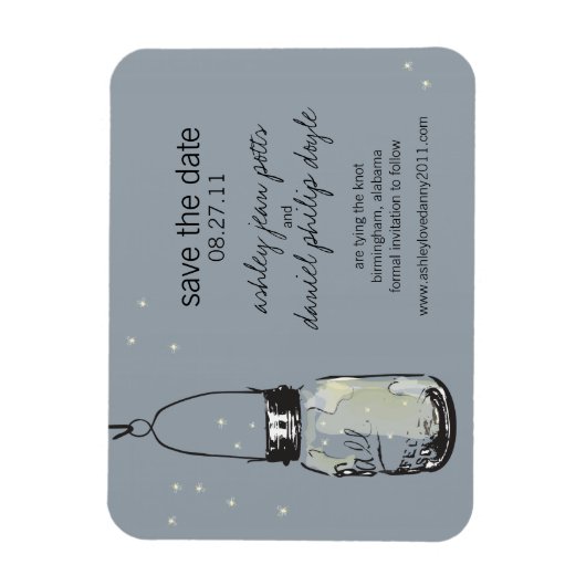 Mason Jar & Fireflies Save the Date Magneet (Verticaal)