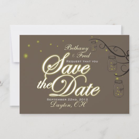 Mason Jar Firefly Lightning Bug Save the Date (Voorkant)
