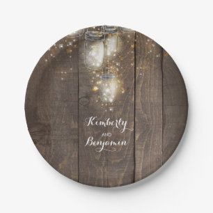 Mason Jar Firefly Verlichting Rustieke bruiloft Papieren Bordje