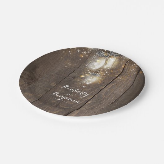 Mason Jar Firefly Verlichting Rustieke bruiloft Papieren Bordje (Gekanteld)