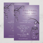 Mason Jar Firefly Wedding Invitation Paars Grape Kaart (Voorkant / Achterkant)