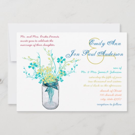 Mason Jar Fleur Fleur Wild Invitations de mariage (Devant)