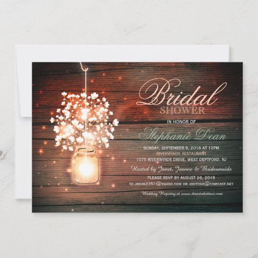 Mason Jar fleurie rustique invitation à la douche  (Devant)