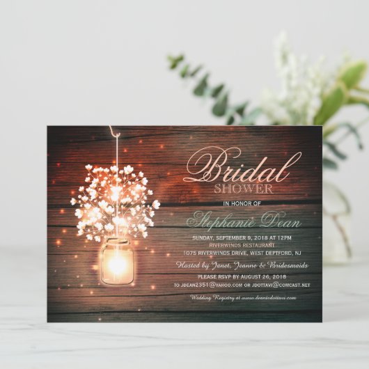 Mason Jar fleurie rustique invitation à la douche  (Debout devant)