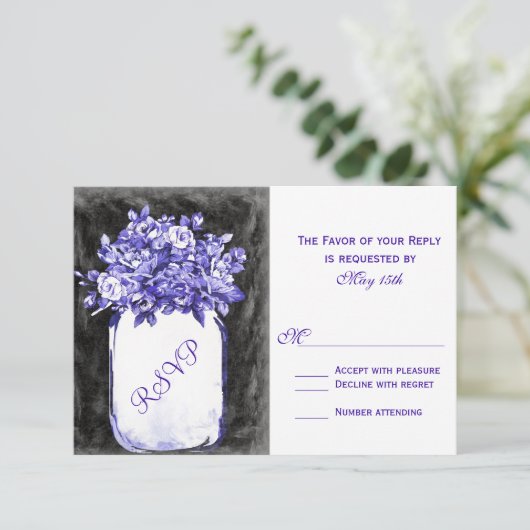 Mason Jar Fleurs Chalkboard Indigo Cartes RSVP (Debout devant)