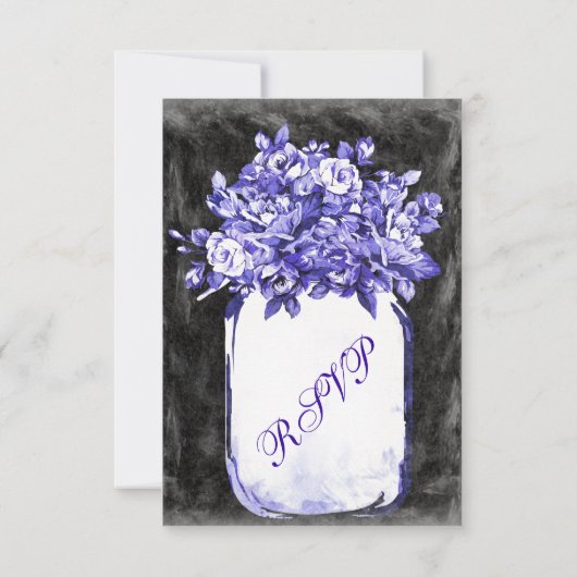 Mason Jar Fleurs Chalkboard Indigo Cartes RSVP (Dos)