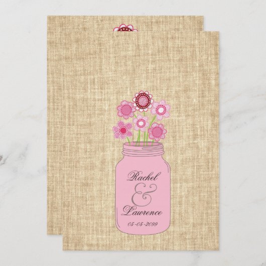 Mason Jar Fleurs et Faire-part de mariage Burlap (Devant / Derrière)