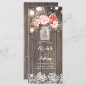 Mason Jar Fleurs roses Programmes de mariage rusti (Devant / Derrière)