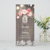 Mason Jar Fleurs roses Programmes de mariage rusti (Debout devant)