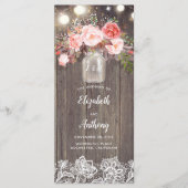 Mason Jar Fleurs roses Programmes de mariage rusti (Devant)