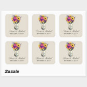 Mason Jar Floral Bruiloft Vierkante Sticker (Vel)