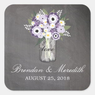 Mason Jar Floral Bruiloft Vierkante Sticker