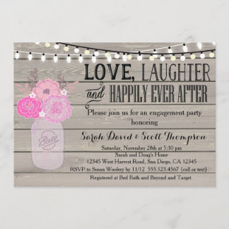 Mason Jar Floral Pink Engagement Part Uitnodiging