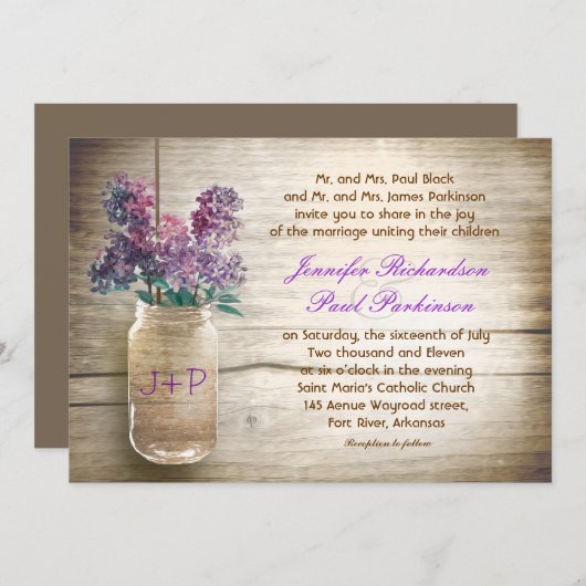  Mason Jar & Flowers bruiloft uitnodiging (Voorkant / Achterkant)