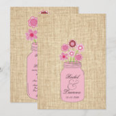 Mason Jar Flowers & Burlap Wedding Invitation Kaart (Voorkant / Achterkant)