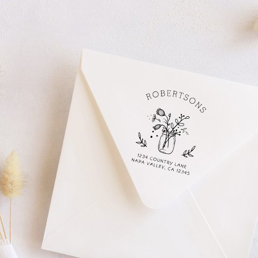 Mason Jar Flowers | Creëer Uw eigen retouradres Rubberstempel