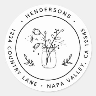 Mason Jar Flowers Rond retouradres Ronde Sticker