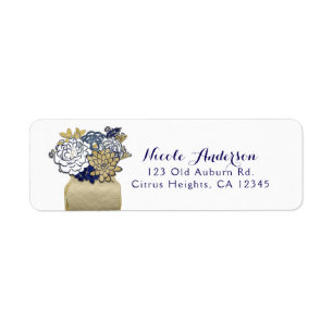 Mason Jar Flowers Rustic Blue Gold Floral Chic Etiket