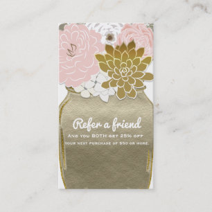 Mason Jar Flowers Rustic Gold Pink Verwijs een vri Aanbevelingskaartje