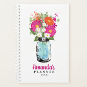 Mason Jar Fuchsia Roze Sinaasappel Gerber Daisies Planner (Voorkant)