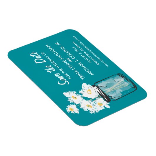 Mason Jar gevuld met witte madeliefjes Save the Da Magneet (Rechterzijde)