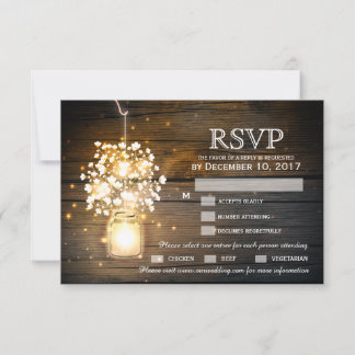 Mason Jar gloeiende Lights floral RSVP kaart