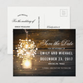 Mason Jar glowing Lights floral save the date Aankondigingskaart (Voorkant / Achterkant)