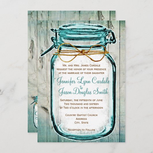 Mason Jar Grange Bois Rustique Invitations de mari (Devant / Derrière)