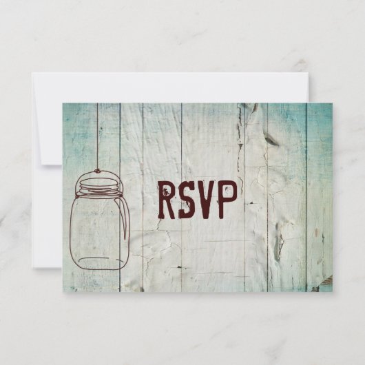 Mason Jar Grange en bois Typographie Mariage Carte (Dos)