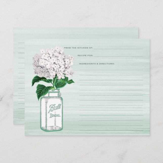 Mason Jar & Hydrangea Mint Green Recipe Kaart (Voorkant / Achterkant)