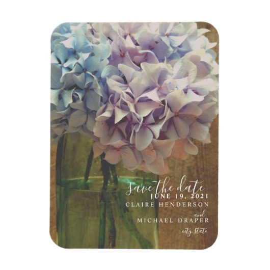 Mason Jar Hydrangeas Bruiloft Bewaar de datum Magneet (Verticaal)