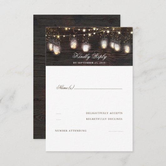 Mason Jar illumine le mariage rustique RSVP (Devant / Derrière)
