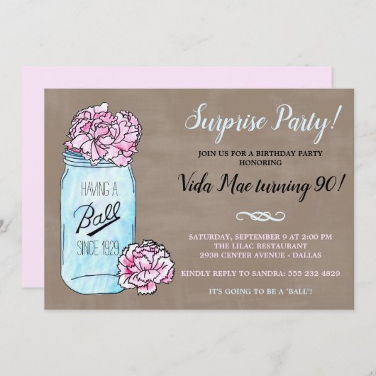 Mason Jar Invitation de fête d'anniversaire (Devant / Derrière)