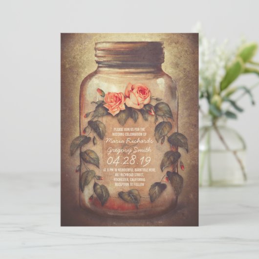 Mason Jar Invitations de mariage rustique (Debout devant)