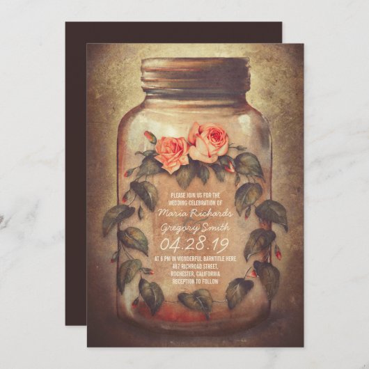 Mason Jar Invitations de mariage rustique (Devant / Derrière)
