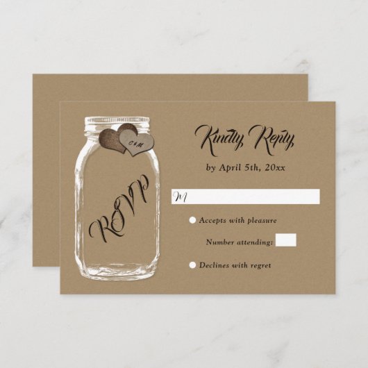 Mason Jar Kraft mariage papier RSVP (Devant / Derrière)