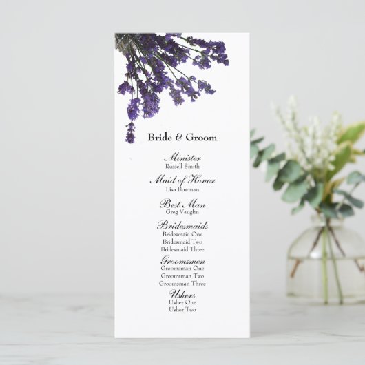 Mason Jar Lavender Wedding Program Programma (Staand voorkant)