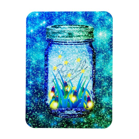 Mason jar lightning bug glanzend firefnet magneet (Verticaal)