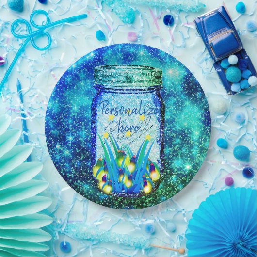 Mason jar lightning bug glanzend firefnet papieren bordje (Feest)