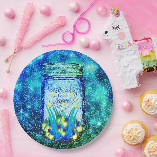 Mason jar lightning bug glanzend firefnet papieren bordje (Feest)