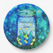 Mason jar lightning bug glanzend firefnet papieren bordje (Voorkant)