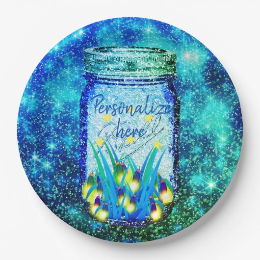 Mason jar lightning bug glanzend firefnet papieren bordje (Voorkant)