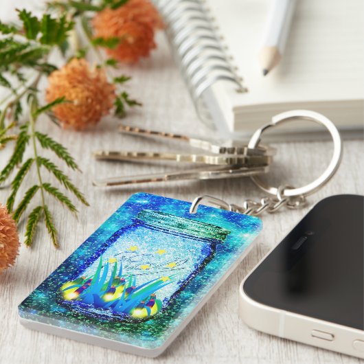 Mason jar lightning bug glanzend firefnet sleutelhanger (Voorkant Rechts)