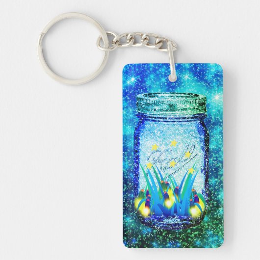 Mason jar lightning bug glanzend firefnet sleutelhanger (Voorkant)